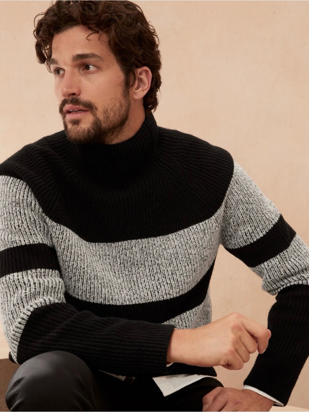 NWT $140 Banana Republic Italian Merino Wool-Blend Chest Stripe Sweater Large
